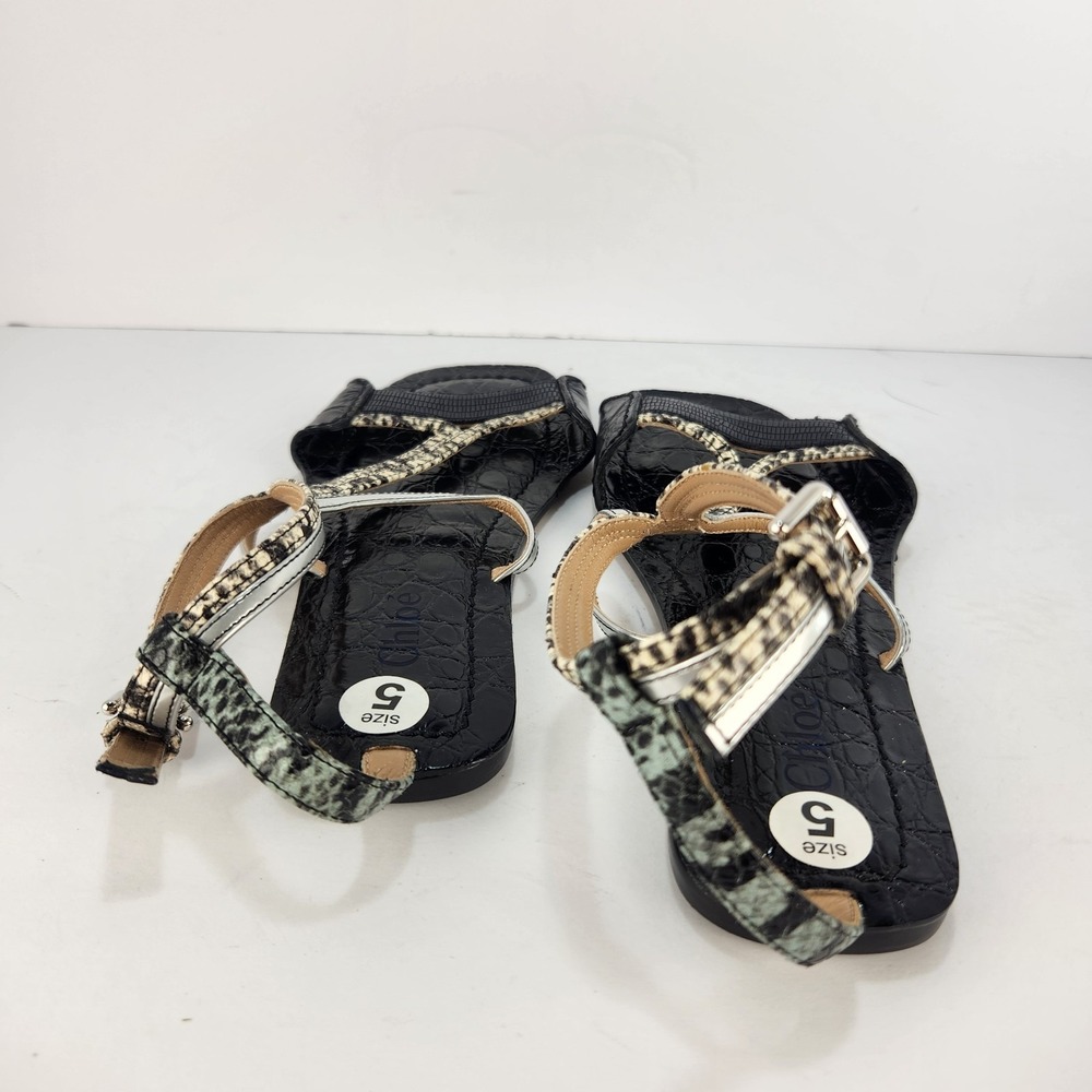 Chloe Women's Elegant Strappy Black/Animal Print Comfy Flat Sandals Size 35 (5) - Picture 3 of 6